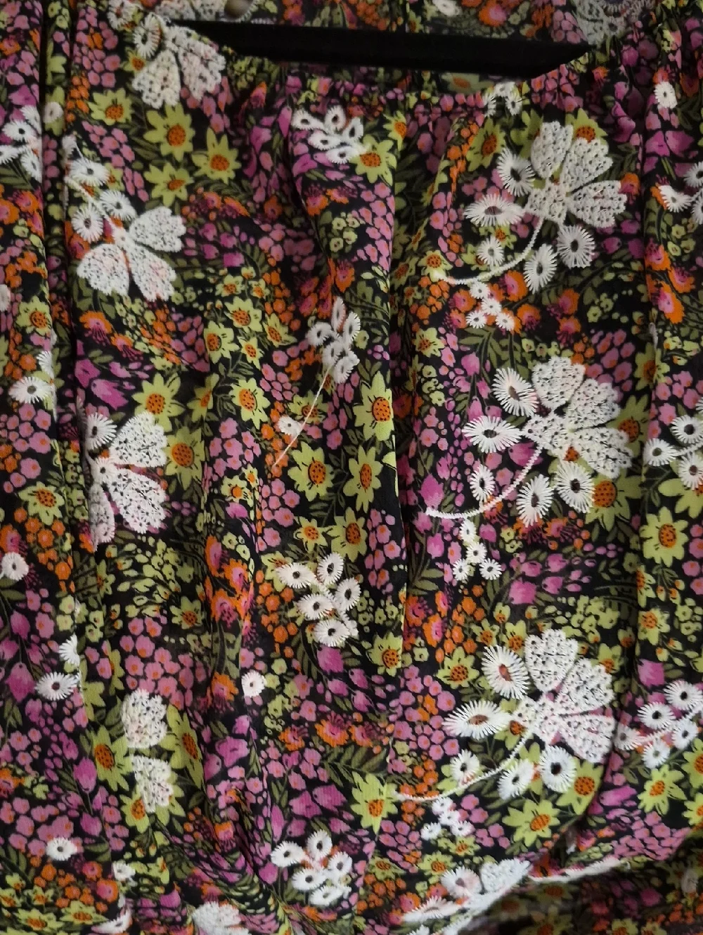 Leydon Floral semi sheer lace cropped tie Citron Ditsy Boho Blouse Sz L